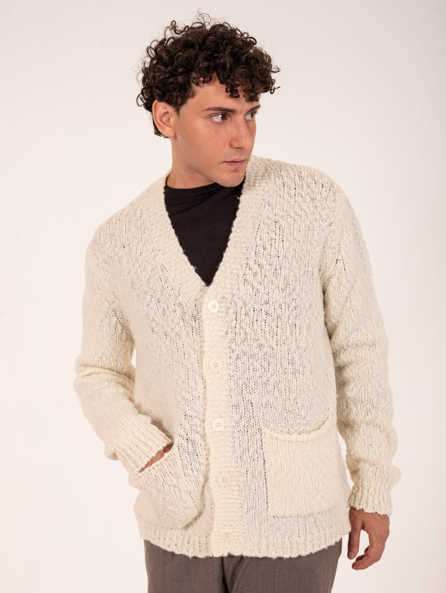 Cardigan Bouckle Daniele Fiesoli in Lana Panna