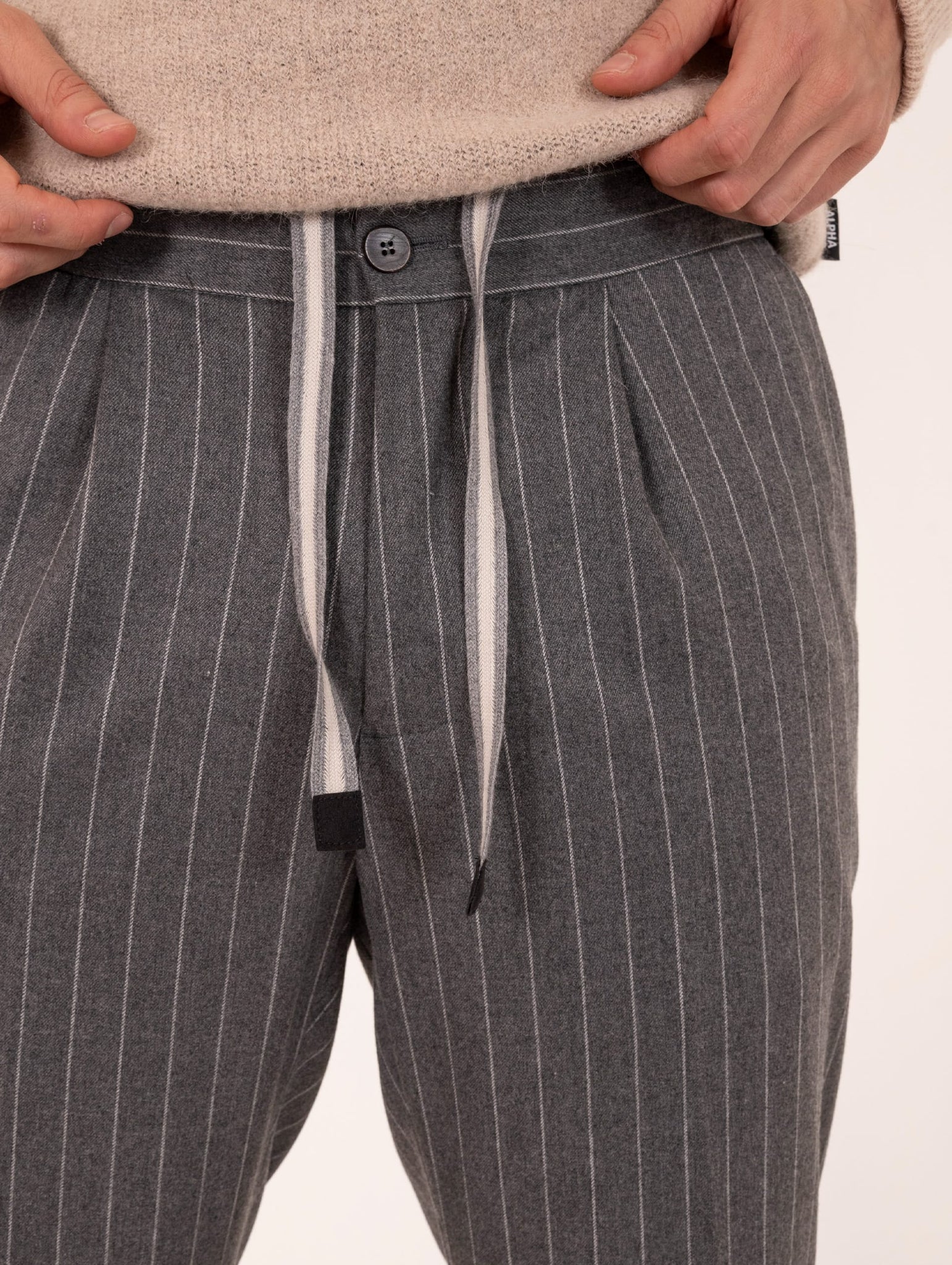 Pantalone Devorè in Cotone e Viscosa Gessato Grigio e Bianco