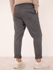 Pantalone Devorè in Cotone e Viscosa Gessato Grigio e Bianco