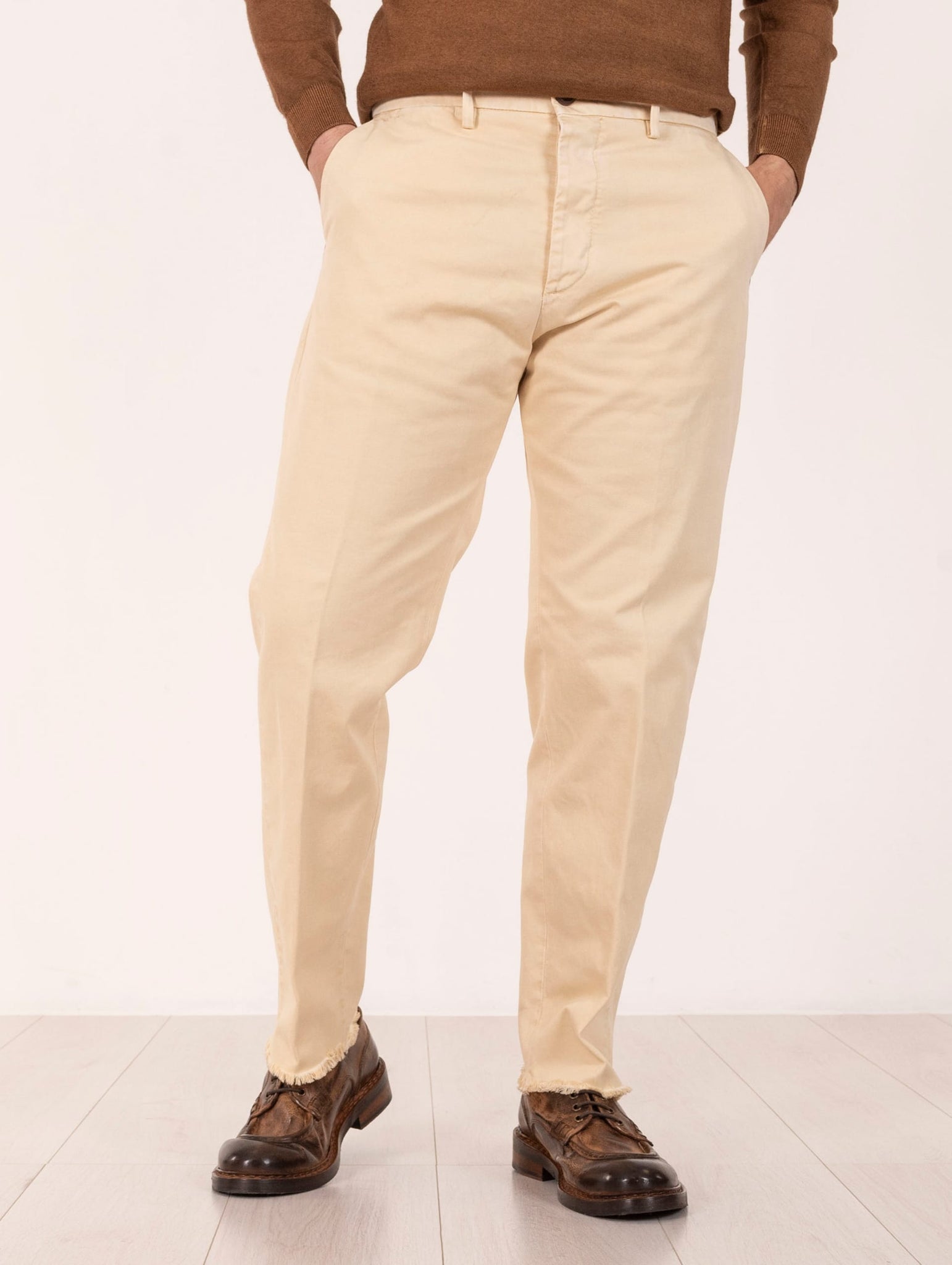 Pantaloni Chino Eight Ross in Cotone Crema