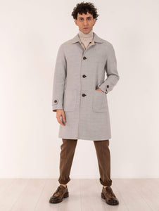 Cappotto Eleventy Milano Reversibile in Lana Grigio e Sabbia