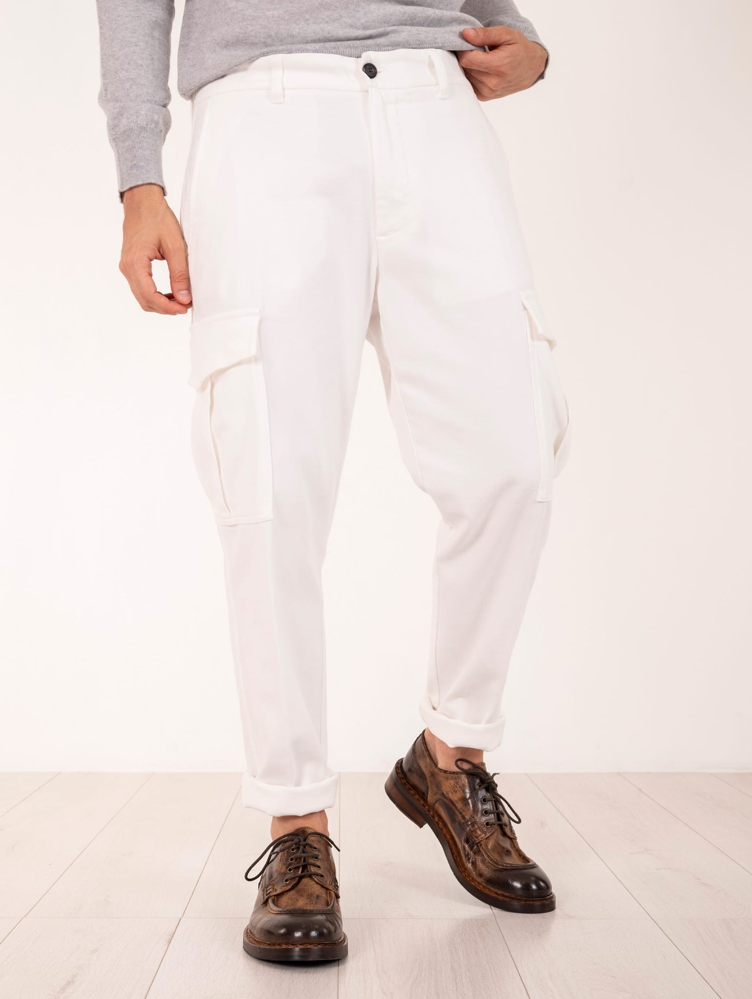 Pantalone Cargo Eleventy Milano in Cotone Stretch Bianco