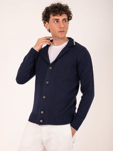 Cardigan Eleventy Milano in Lana Blu e Grigio Chiaro