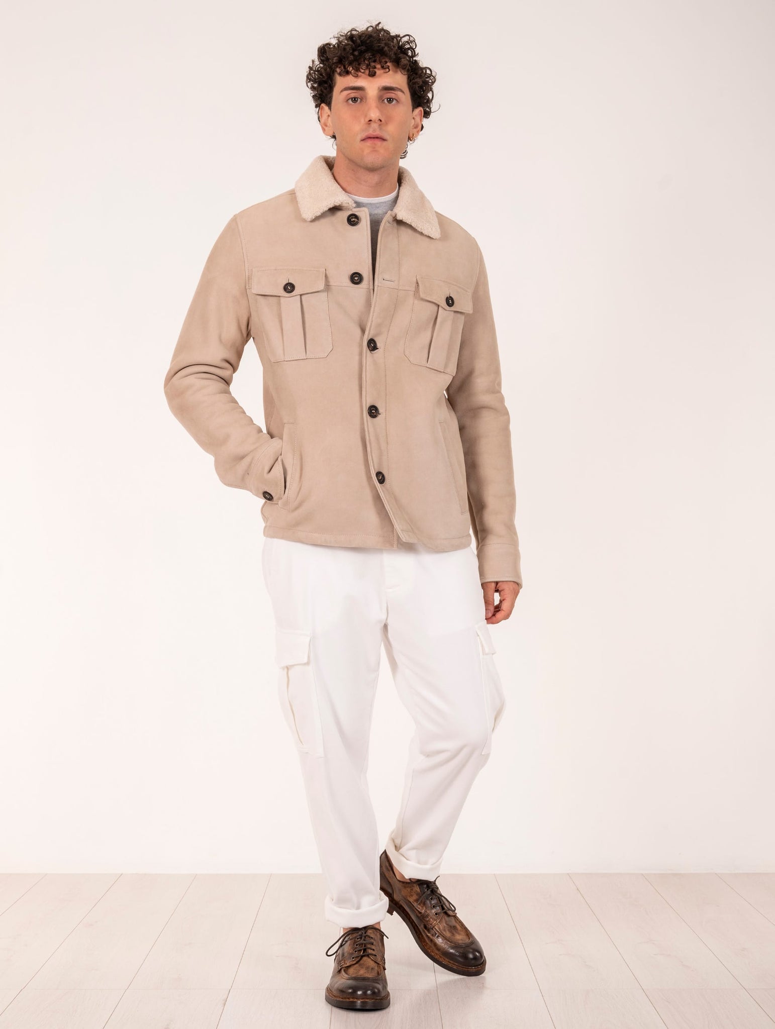 Bomber Eleventy Milano Platinum in Shearling Sabbia