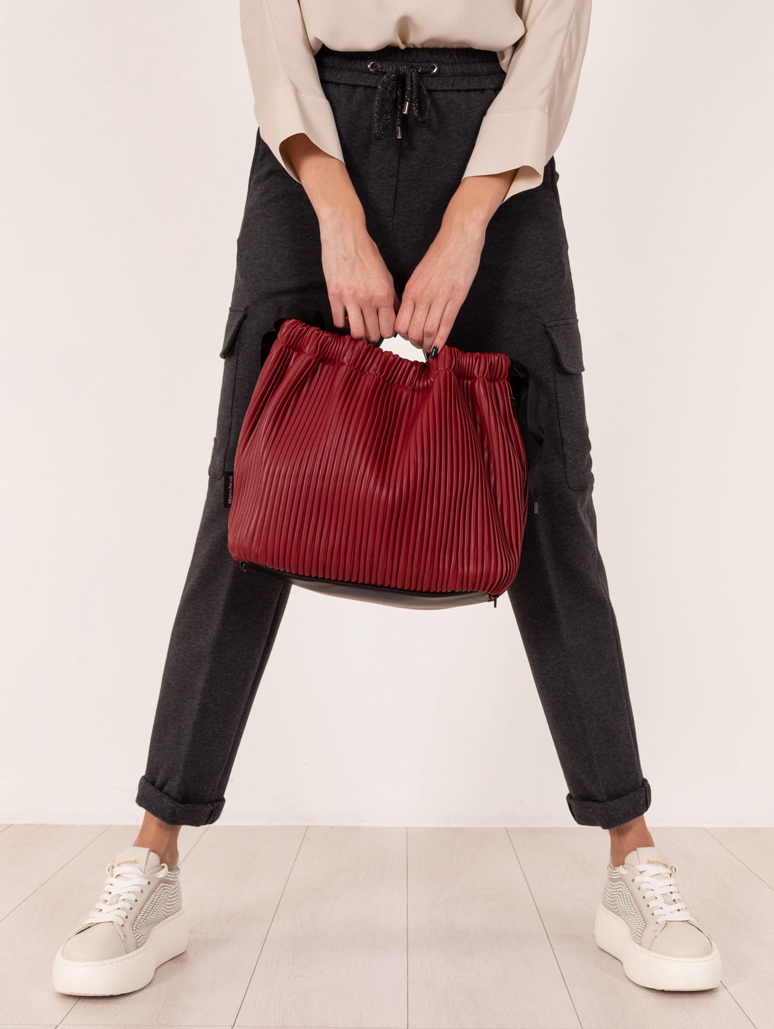 Borsa Zaino Fri-Yay in Eco Pelle Plissè Rosso