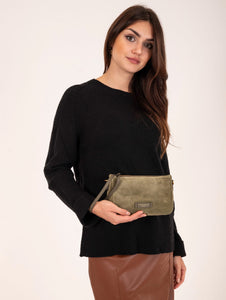 Nora Pouch Gianni Chiarini in Suede Verde Militare