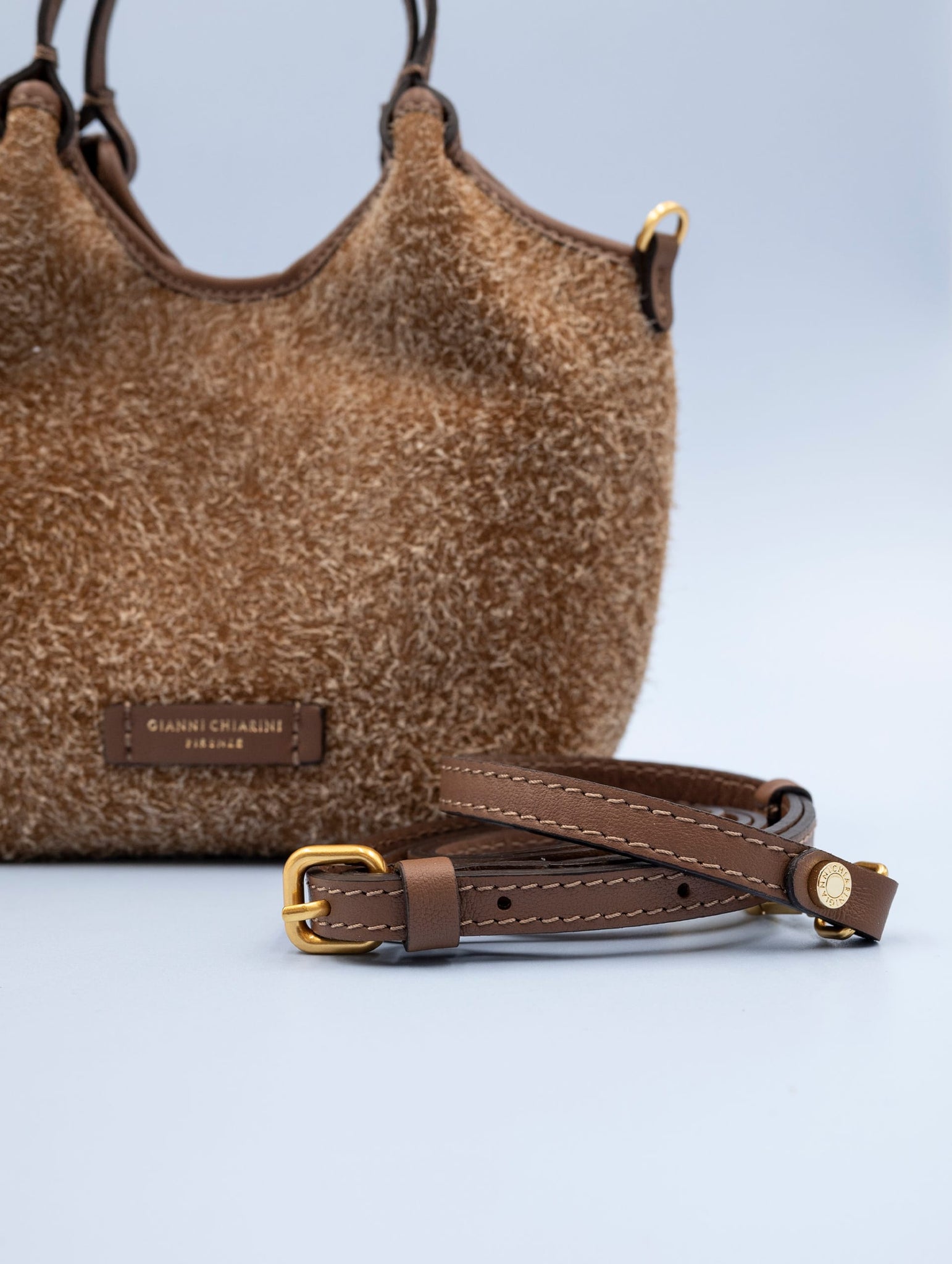 Mini Bag Dua Gianni Chiarini in Pelle Scamosciata Cognac