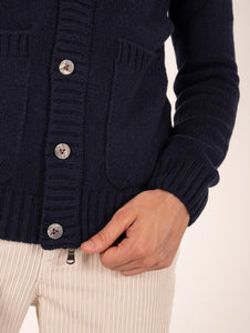 Cardigan con Zip H953 In Lana Merinos Extrafine Navy