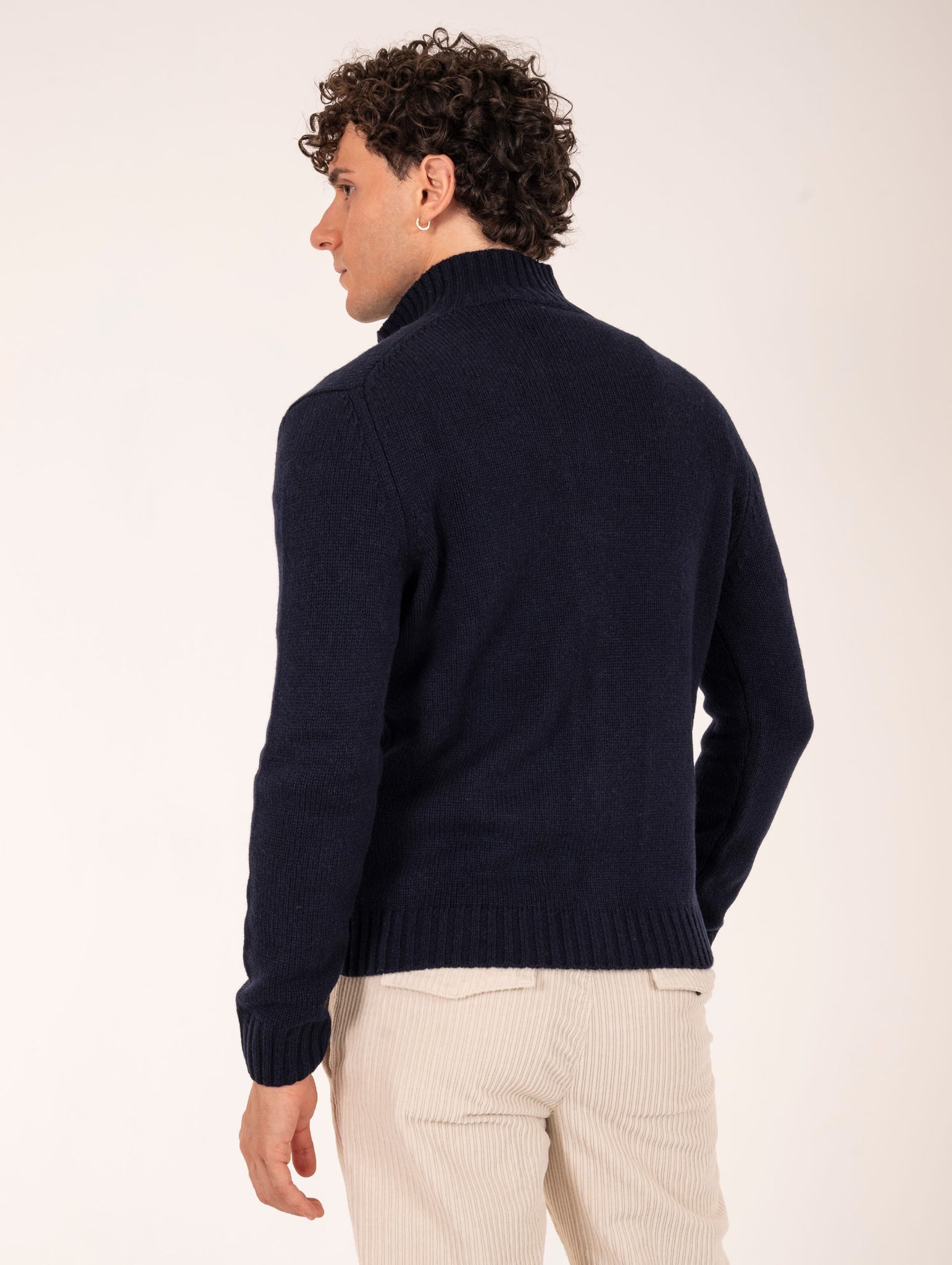 Cardigan con Zip H953 In Lana Merinos Extrafine Navy