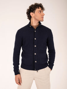 Cardigan con Zip H953 In Lana Merinos Extrafine Navy