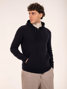 Felpa Jogging H953 con Zip in Lana Vergine Navy