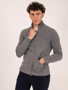 Cardigan con Zip H953 In Lana e Cashmere Grigio