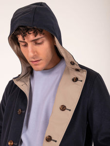 Parka Reversibile Kired in Cashmere e Tessuto Tecnico Blu