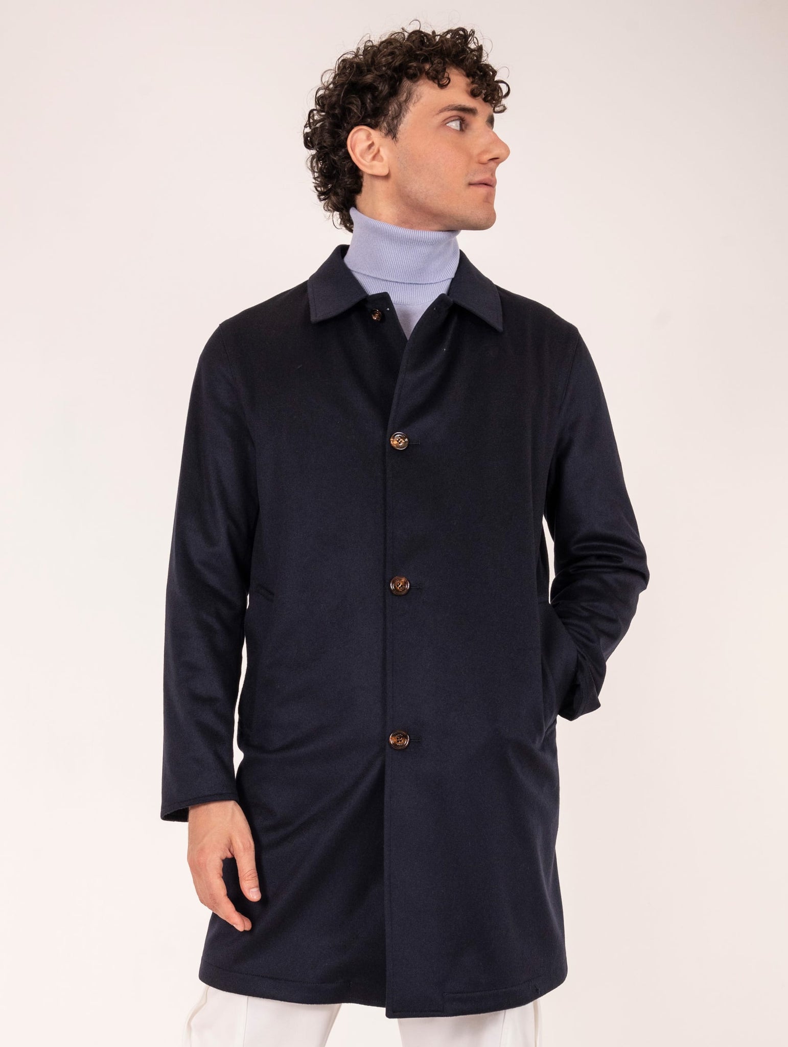 Cappotto Reversibile Kired in Cashmere e Tessuto Tecnico Blu