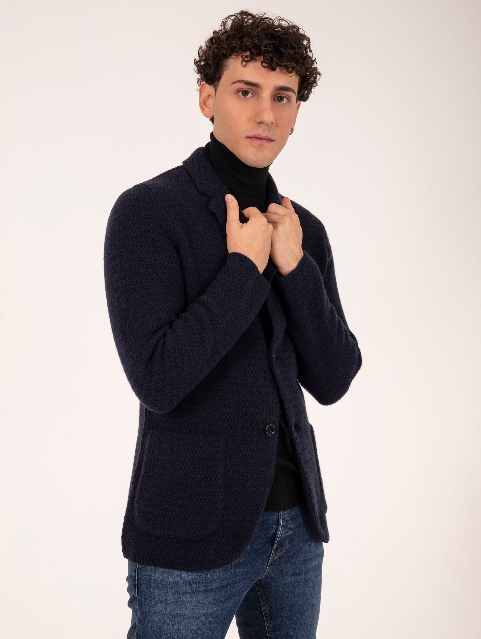 Giacca Lardini in Maglia di Puro Cashmere Blu