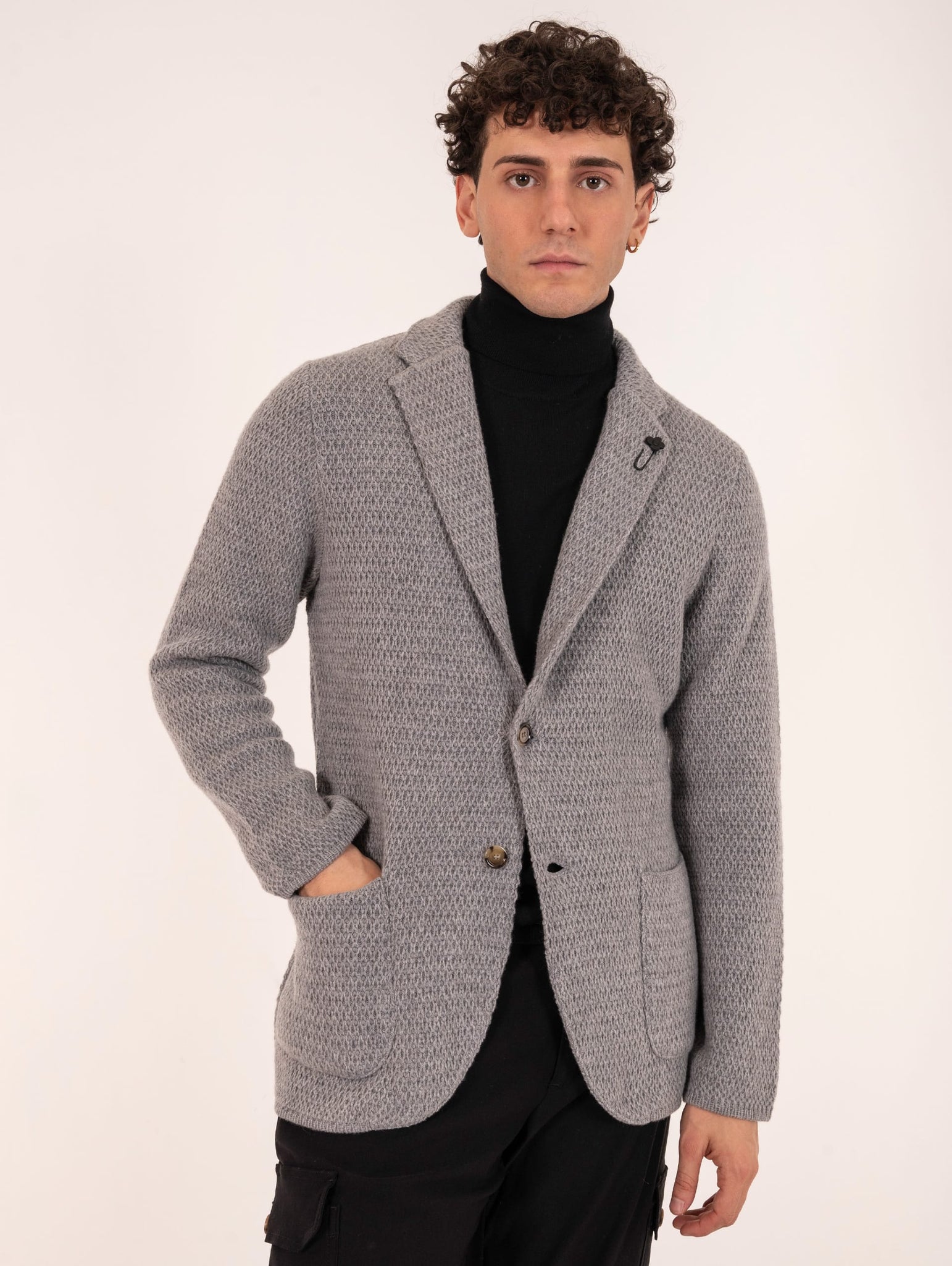 Giacca Lardini in Maglia di Puro Cashmere Grigio