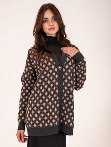 Cardigan Maliparmi Lucky Pois Jaquard Antracite e Beige