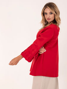 Blusa con Fiori Meimeij in Viscosa Rosso