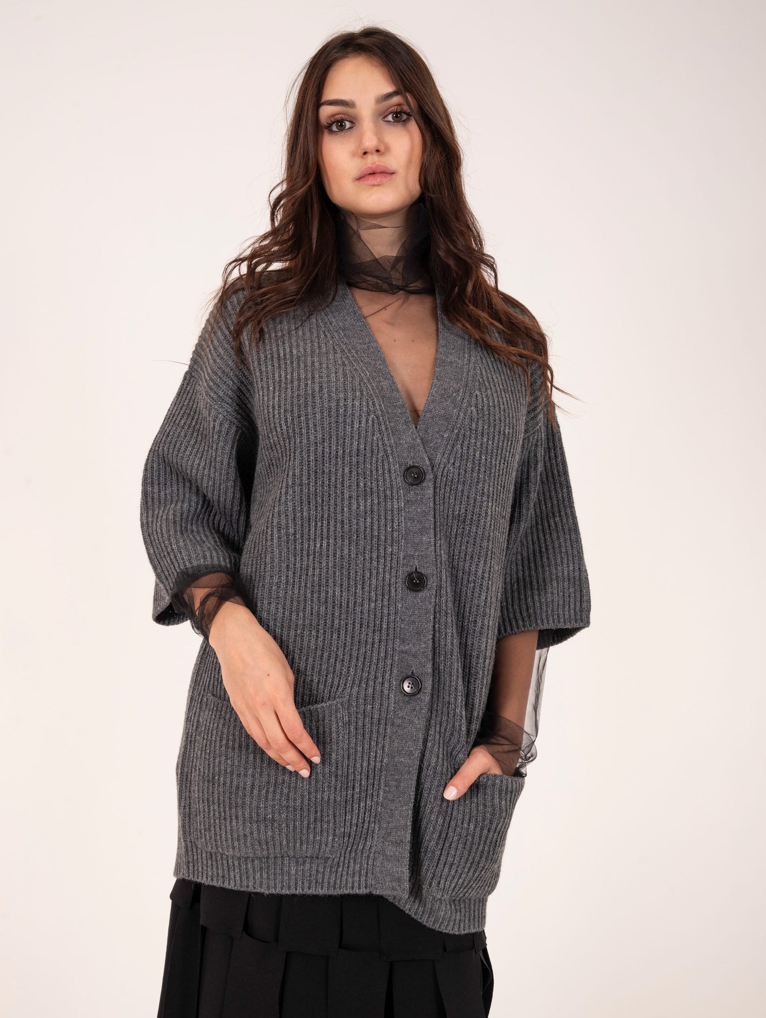 Cardigan Costa Inglese Meimeij Grigio Fumo