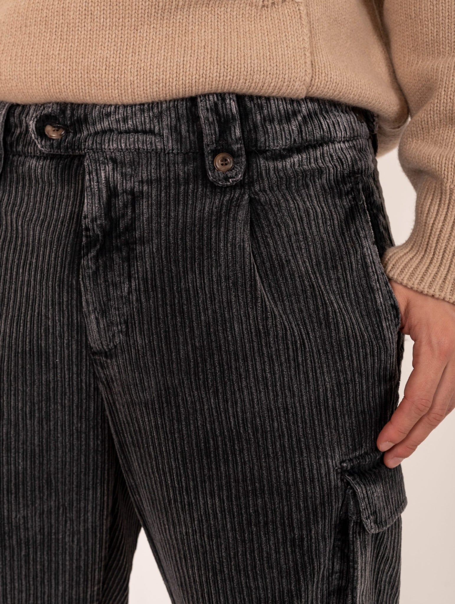 Pantalone Cargo Myths in Velluto a Coste Antracite