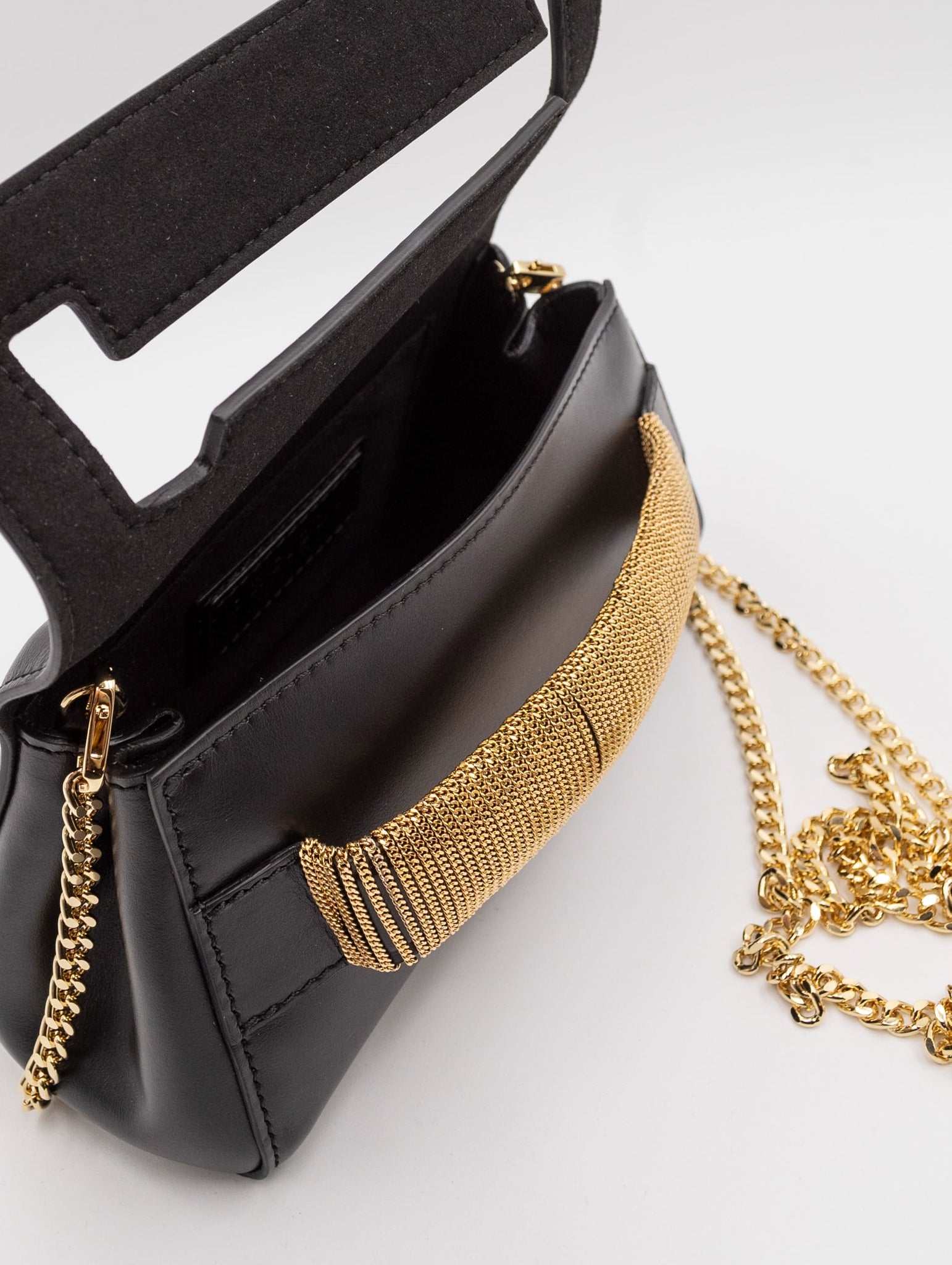 Clutch Gossip Chain Orciani in Pelle Nera