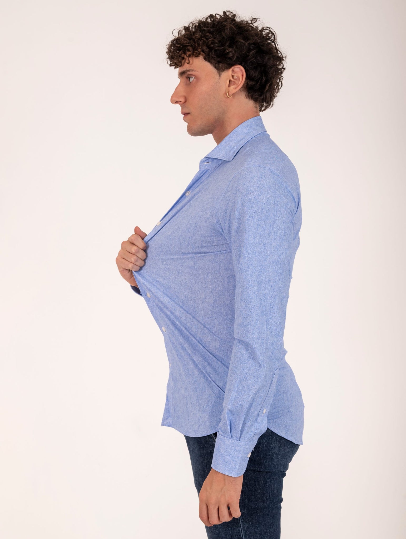 Tecno Camicia Orian Antibatterica Azzurro Melange