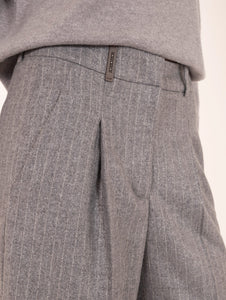 Pantalone Peserico in Lana e Viscosa Gessato Grigio Lurex