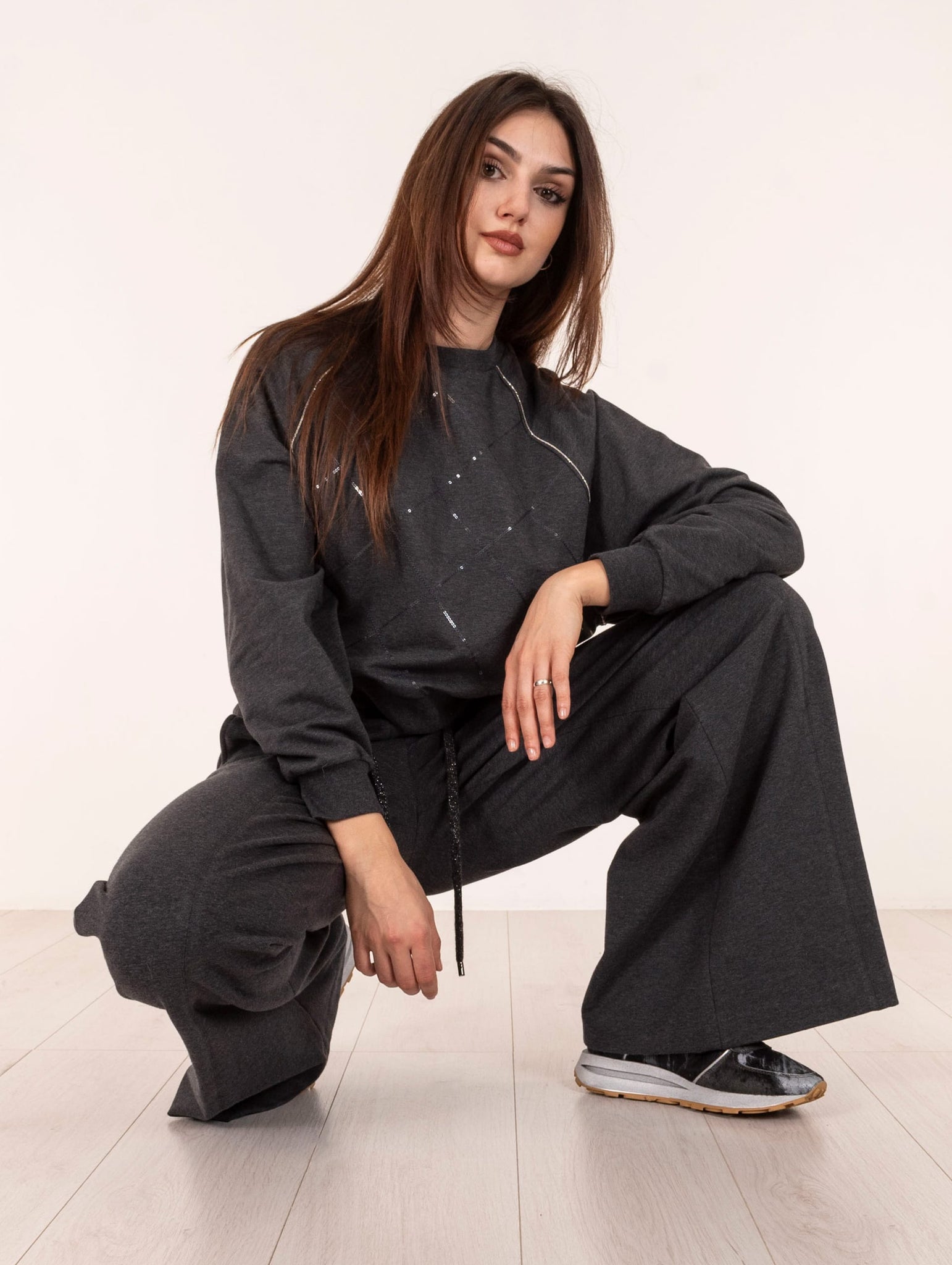 Pantalone Jogger Peserico in Felpa di Cotone Grafite