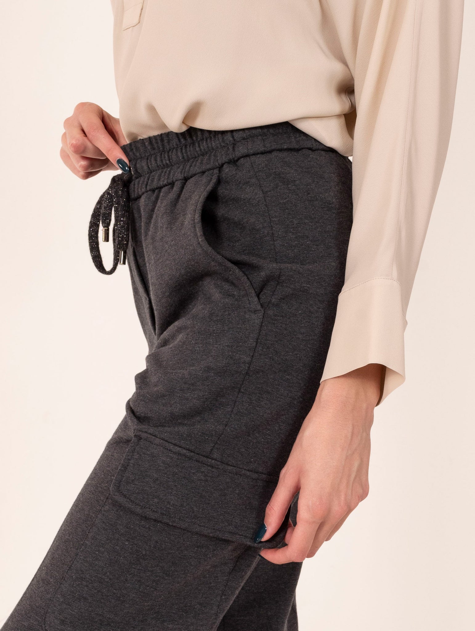 Pantalone Cargo Peserico in Cotone, Lana e Cashmere Antracite