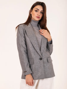 Blazer Monopetto Peserico Lurex in Tweed di Lana, Seta e Cotone Grigio