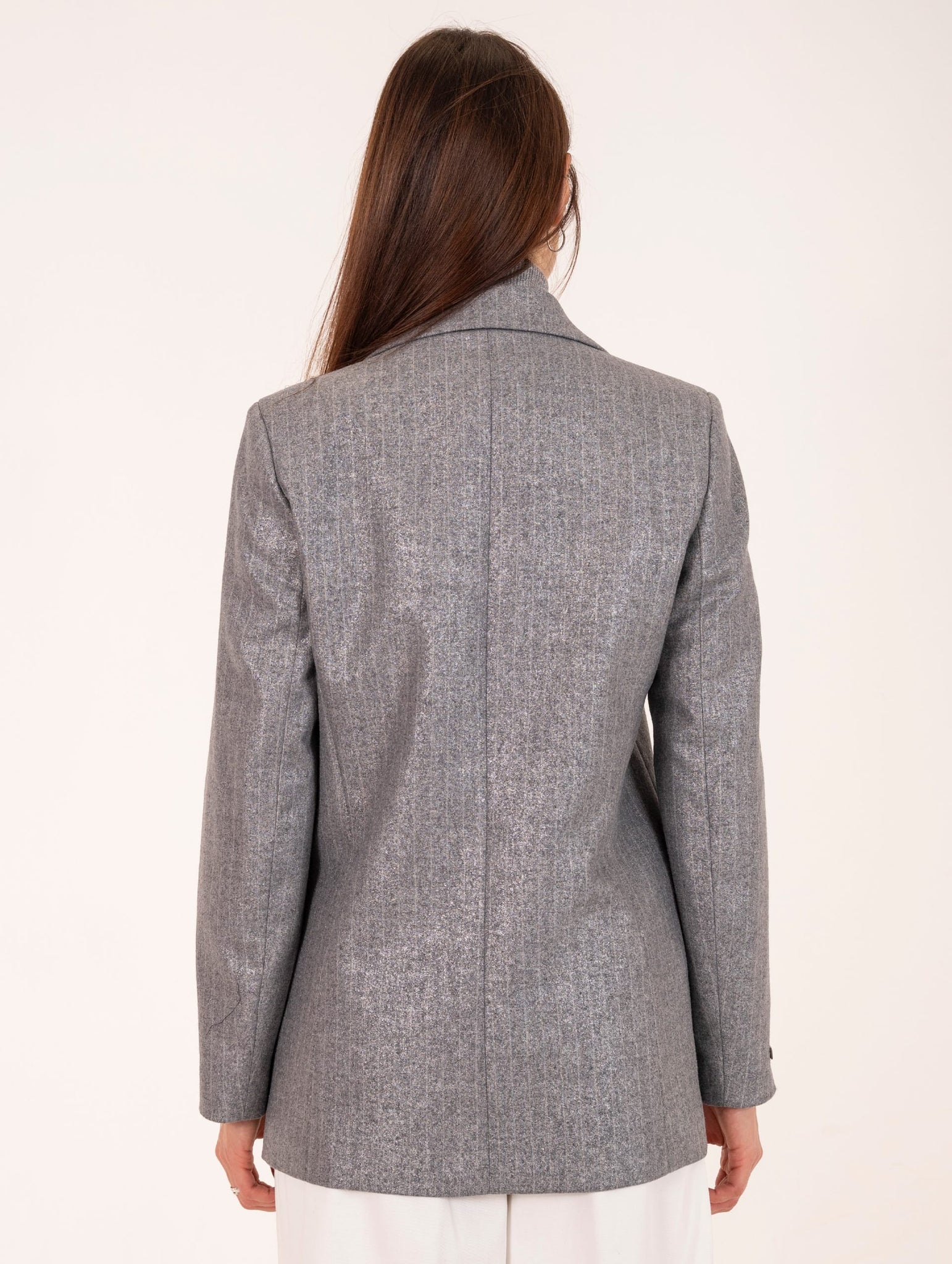 Blazer Monopetto Peserico Lurex in Tweed di Lana, Seta e Cotone Grigio