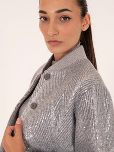 Bomber Peserico in Panno Garzato con Ricamo Paillettes Grigio