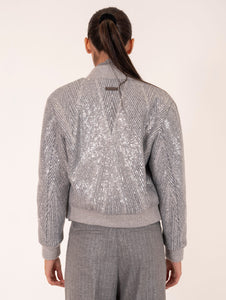 Bomber Peserico in Panno Garzato con Ricamo Paillettes Grigio