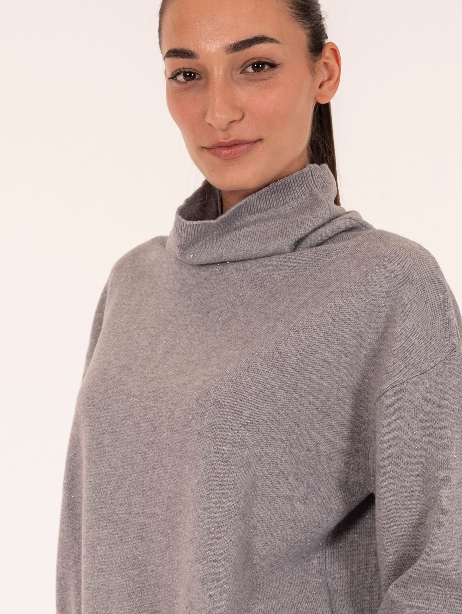 Pull Dolcevita Peserico in Lana e Cachemire Lurex Grigio