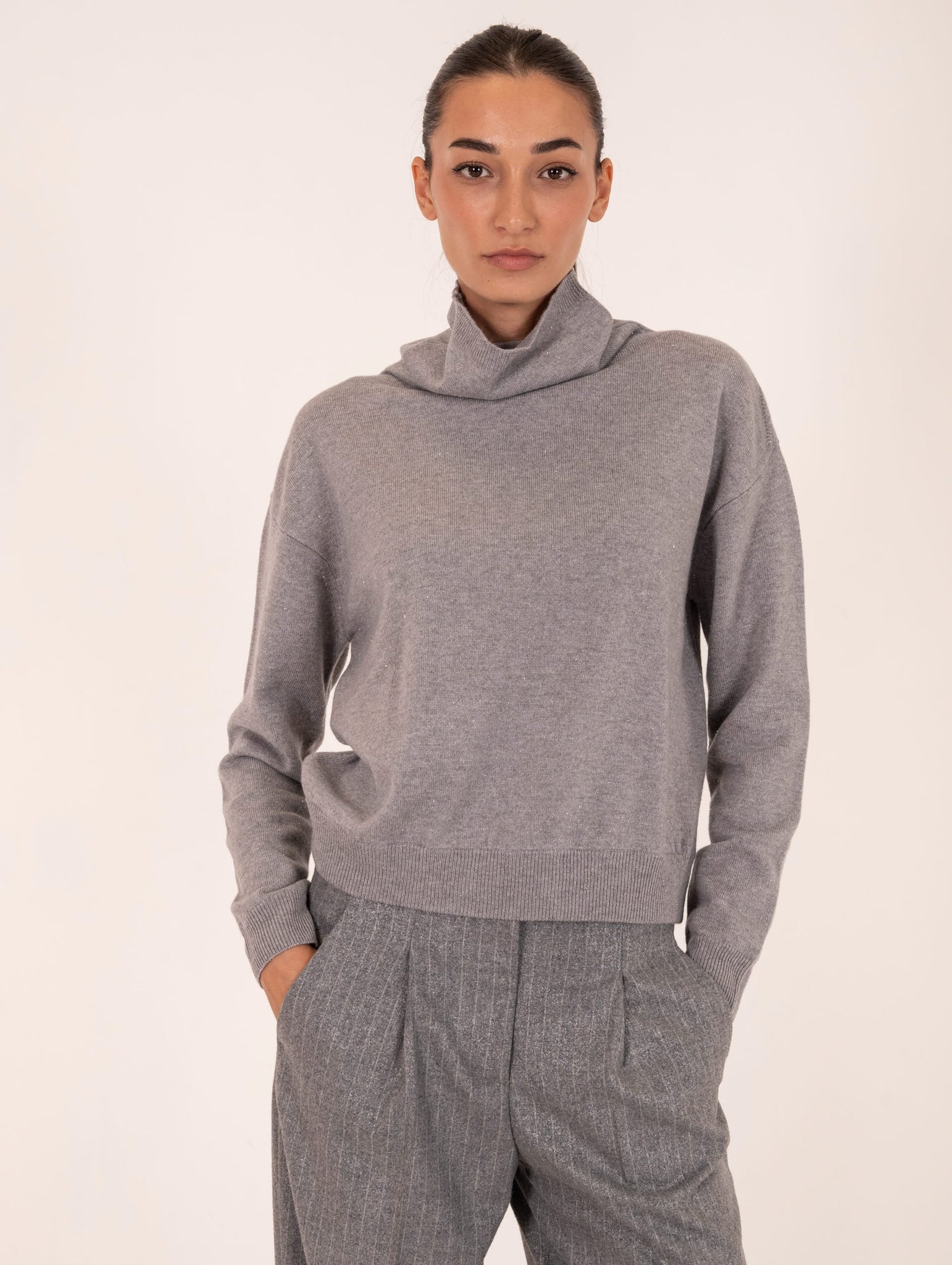 Pull Dolcevita Peserico in Lana e Cachemire Lurex Grigio