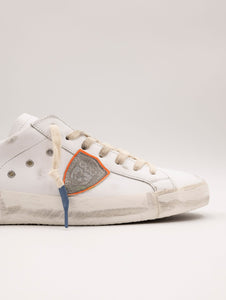 Sneakers Philippe Model Prsx Low Man In Pelle e Tessuto Bianca e Tabacco