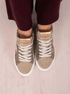 Sneakers Philippe Model Tres Temple in Pelle e Tessuto Taupe