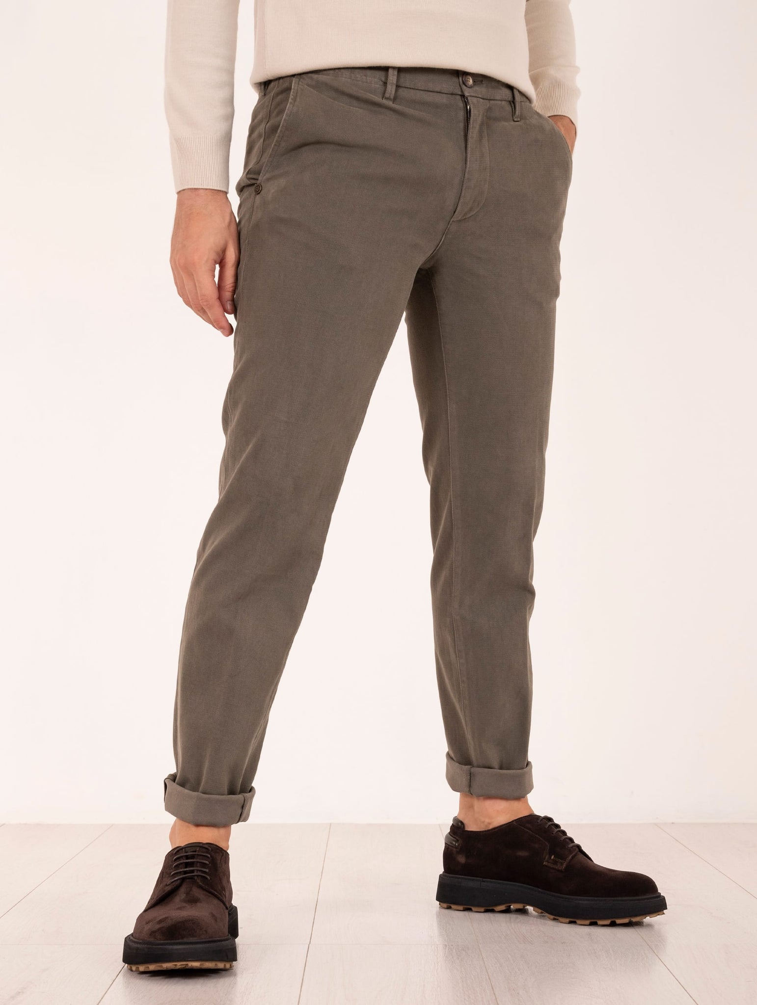 Pantalone Re-Hash in Cotone e Lyocell Piquet Oliva