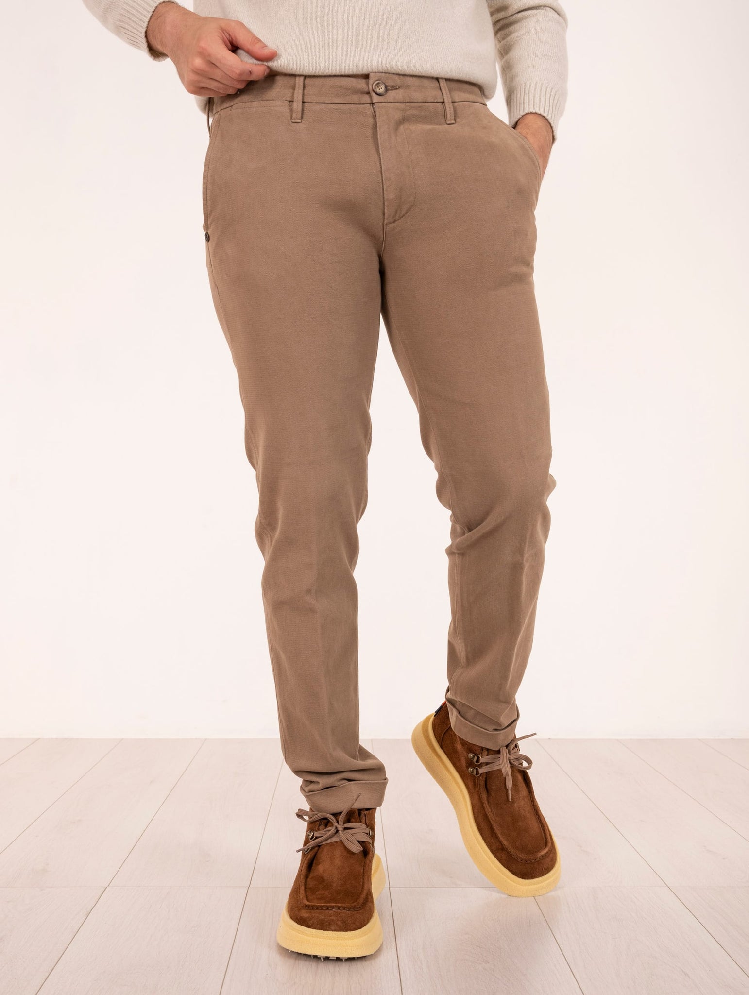 Pantalone Re-Hash in Cotone e Lyocell Piquet Beige