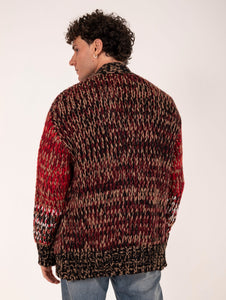 Cardigan Roberto Collina in Baby Alpaca Bordeaux, Beige e Nero