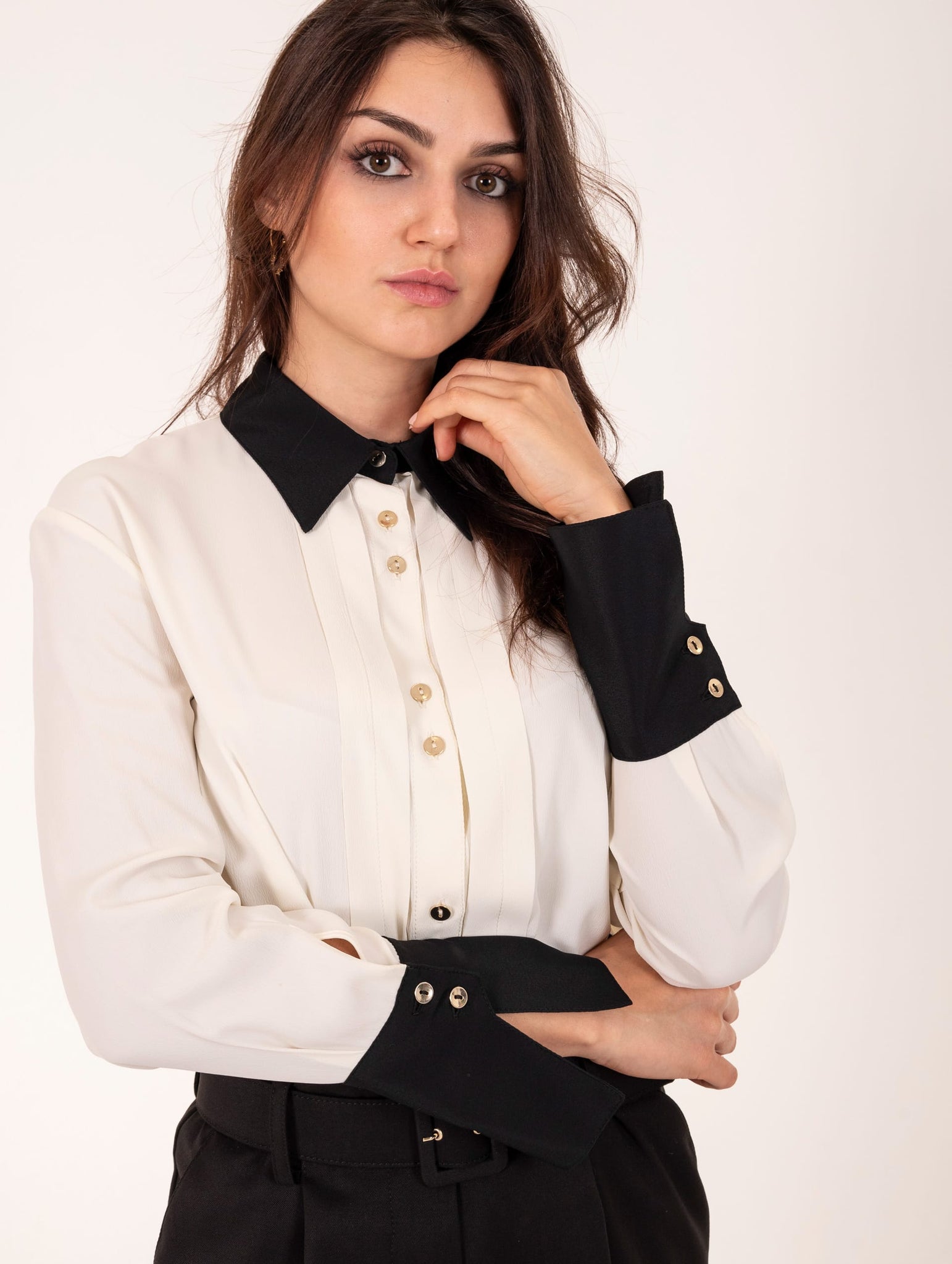 Camicia Simona Corsellini in Misto Seta Bianco e Nera