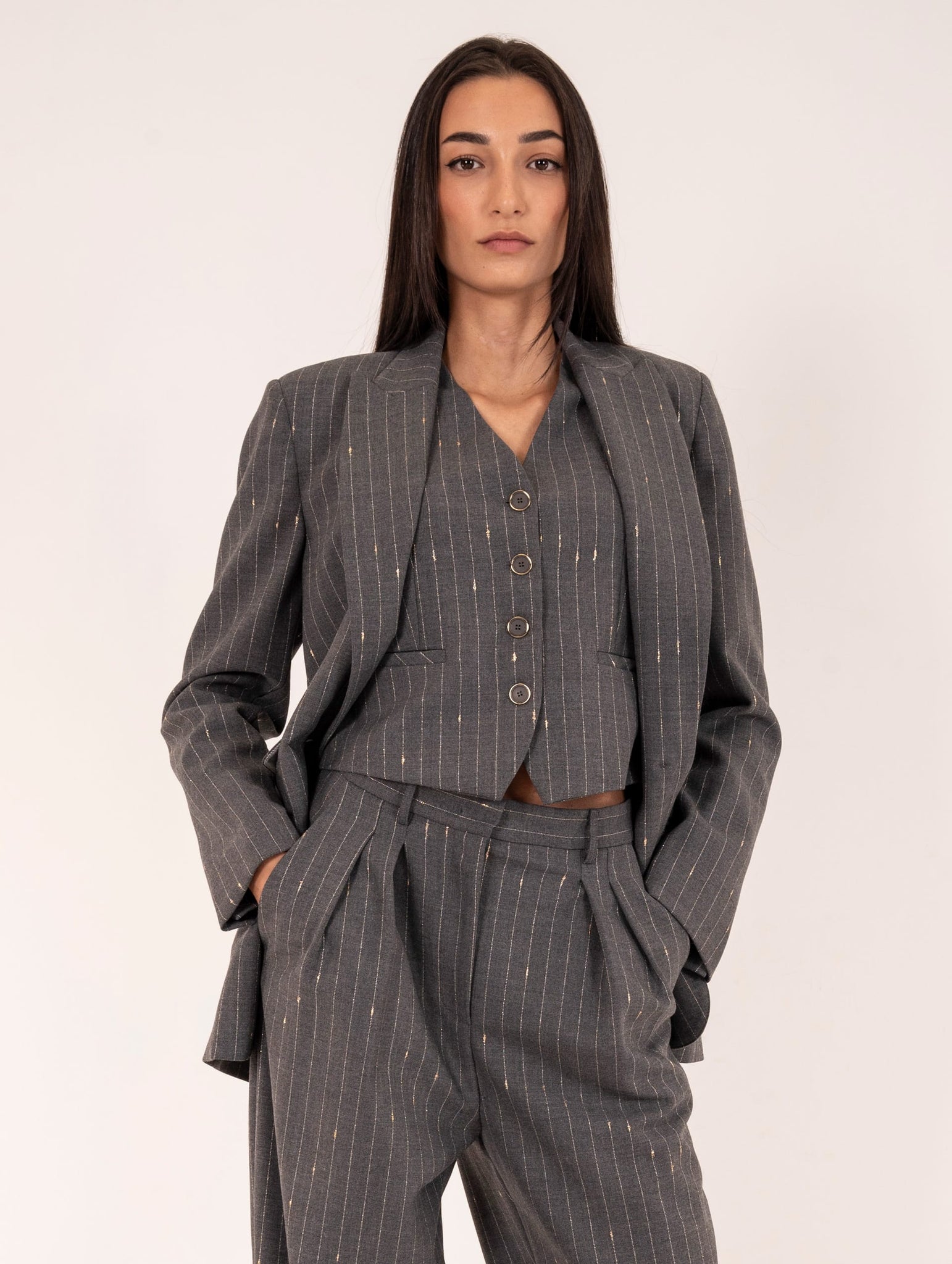 Blazer Simona Corsellini Gessato Lurex Grigio