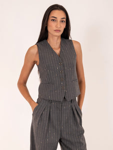 Gilet Simona Corsellini Gessato Lurex Grigio