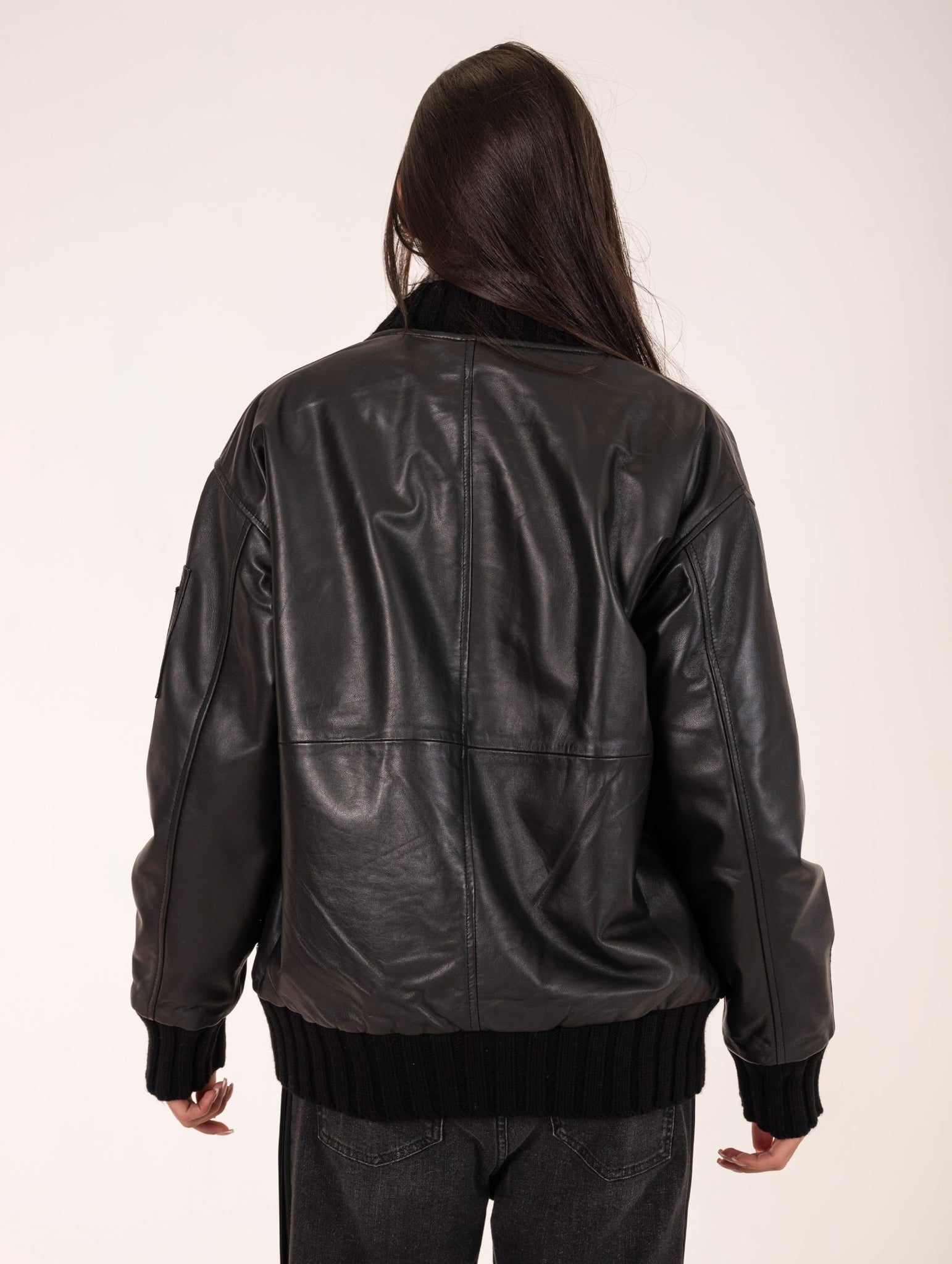 Bomber Over The Jackie Leathers in Pelle Plongee Nero