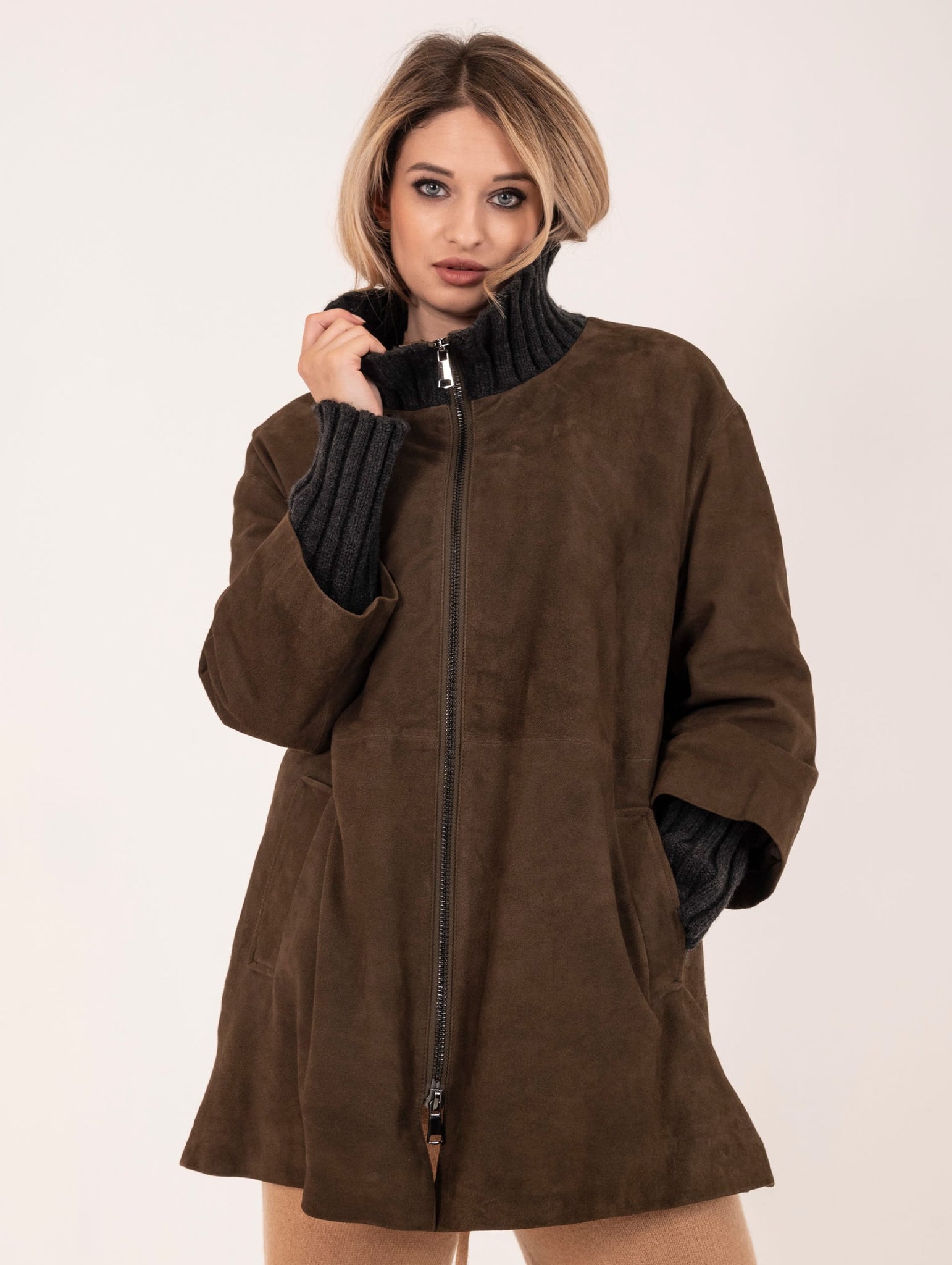 Cappotto Desire The Jeackie Leather in Lana e Suede Fango