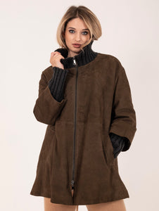 Cappotto Desire The Jeackie Leather in Lana e Suede Fango