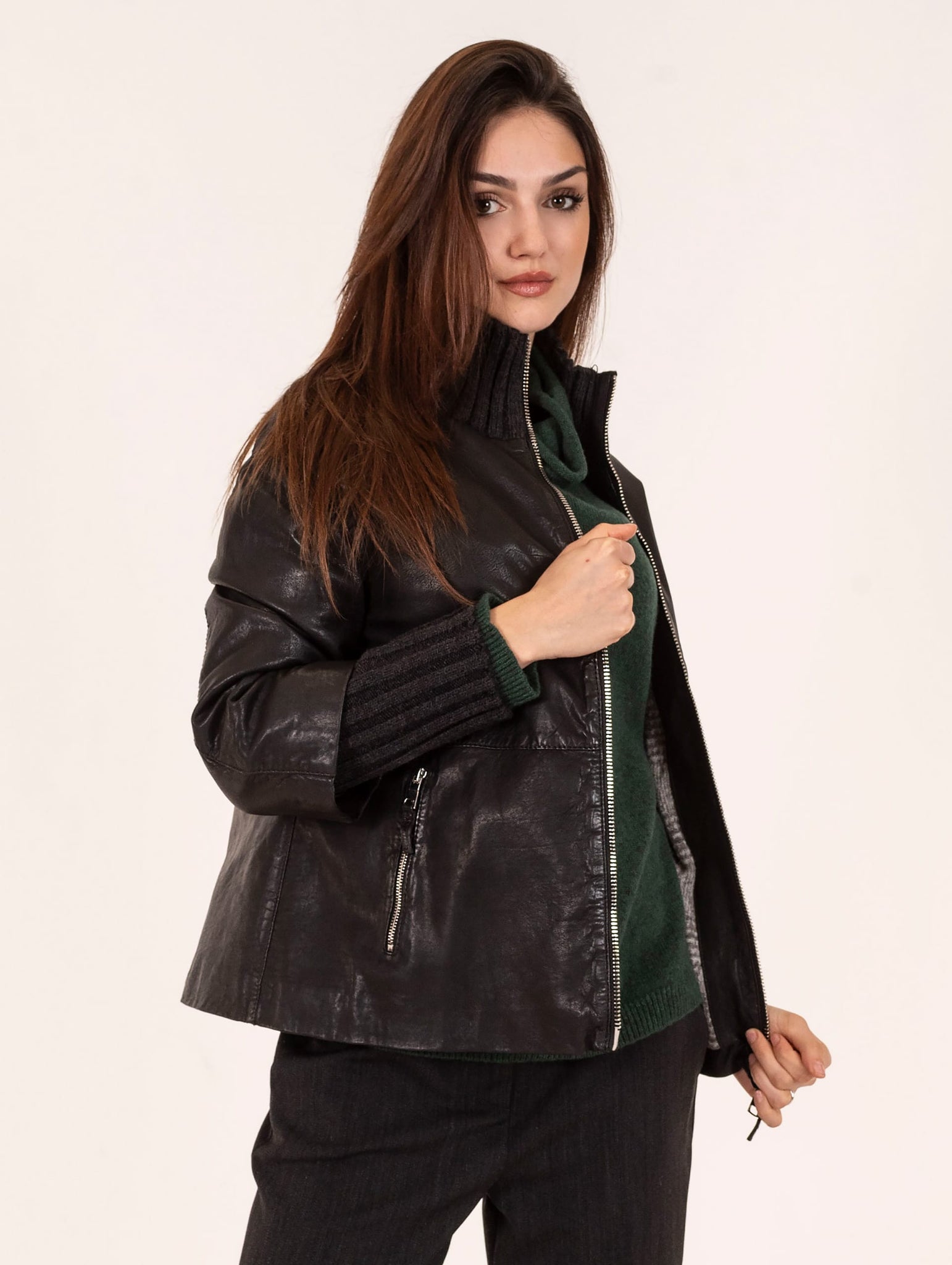 Giacca The Jack Leather in Pelle e Lana Nero