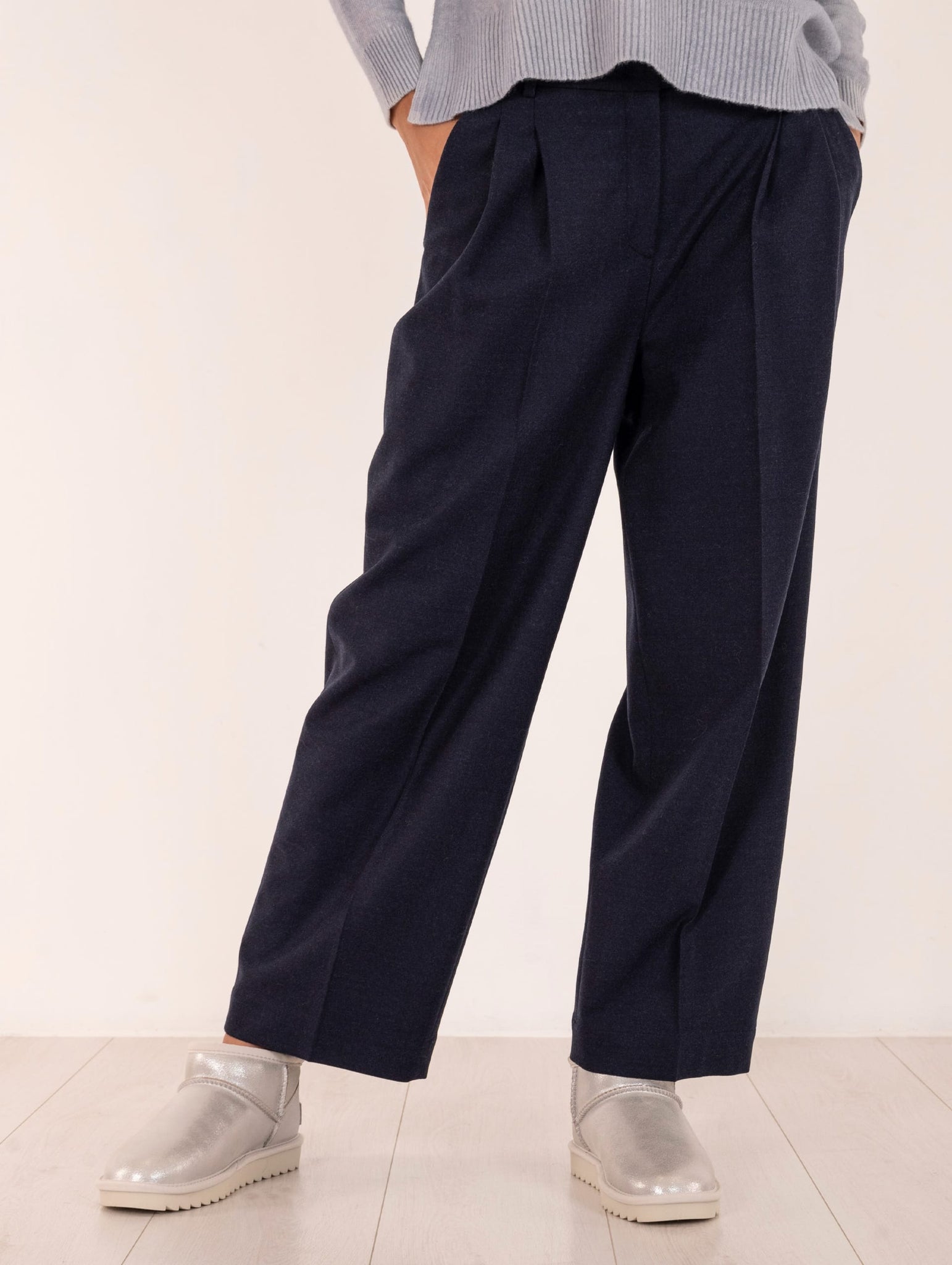 Pantalone Via Masini 80 in Lana Vergine Blu Navy