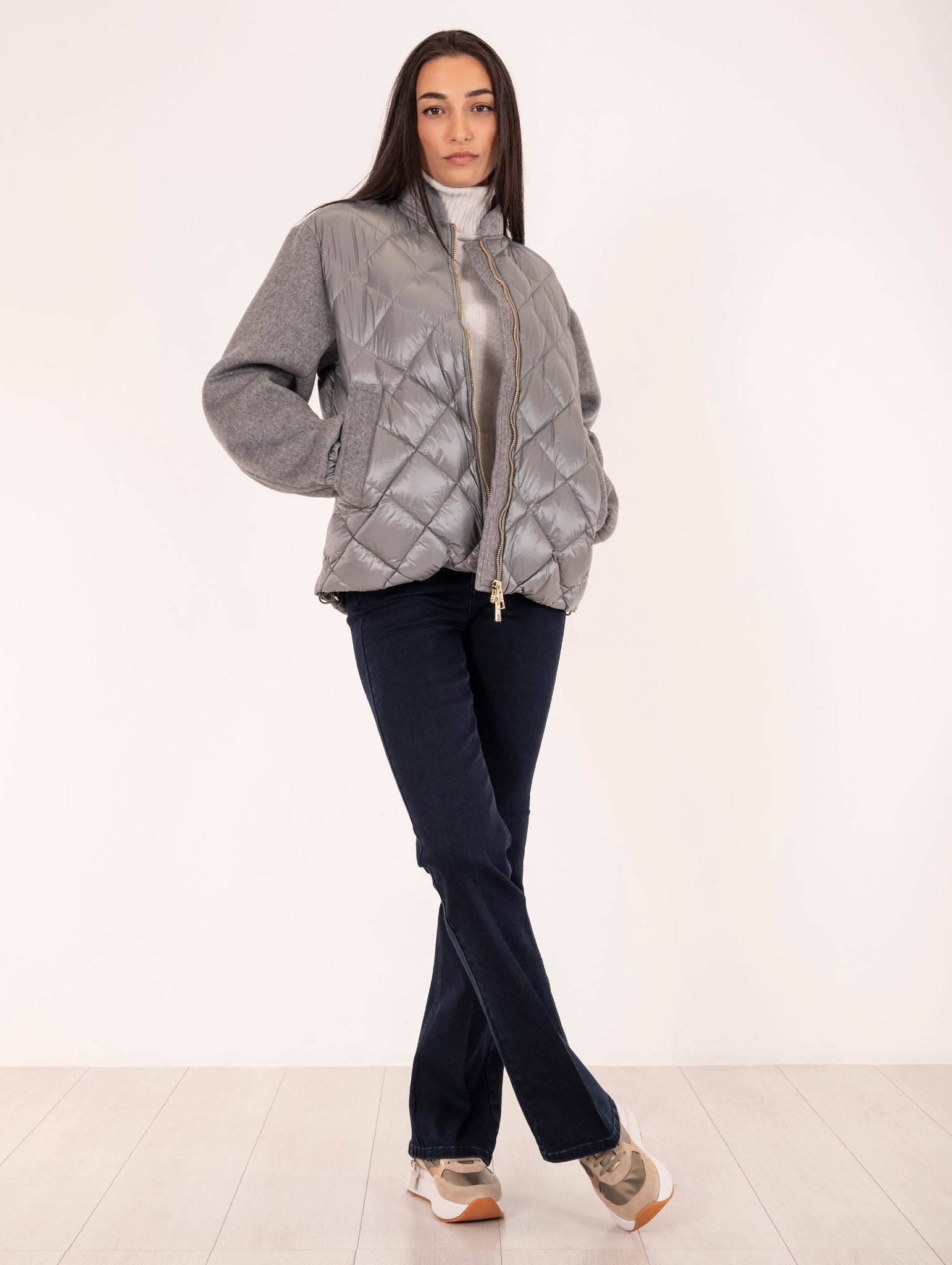 Bomber Violanti in Nylon e Lana Grigio