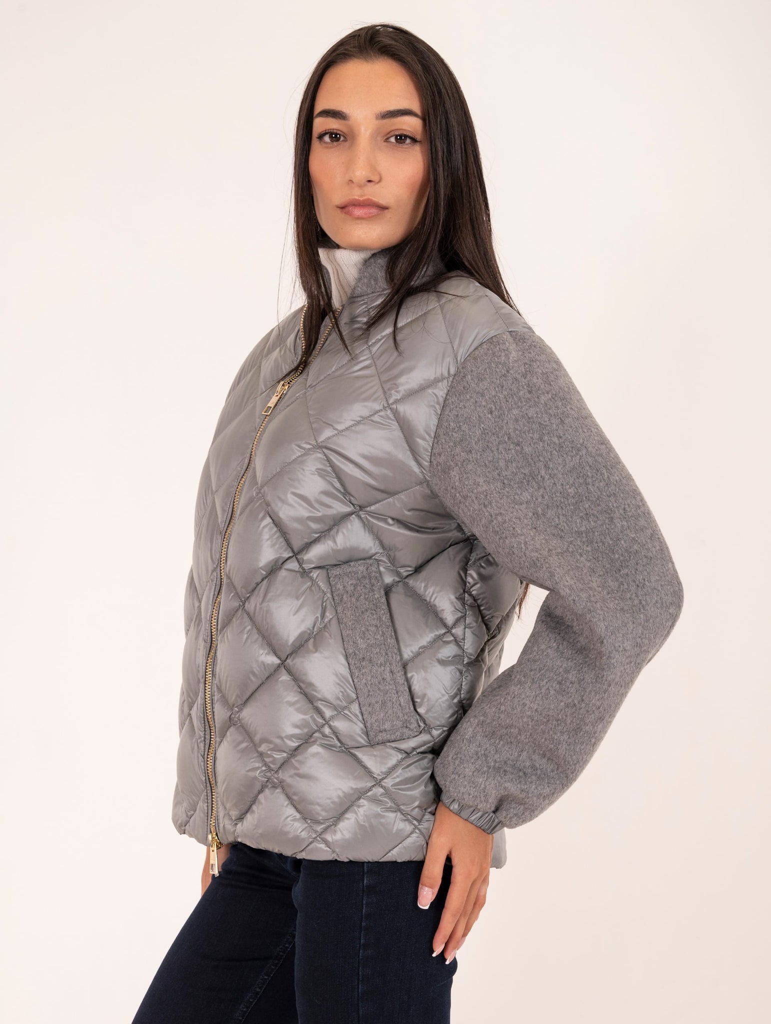 Bomber Violanti in Nylon e Lana Grigio